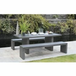 MACABANE HANS - SALON DE JARDIN EN FIBRE DE BETON 8 Pers - Ensemble De Jardin - 1 Table Rectangulaire 200*90 Cm Et 2 Bancs - Anthracite -MACABANE Elegant store 12169123 3