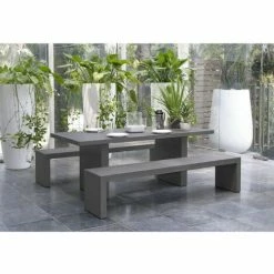 MACABANE HANS - SALON DE JARDIN EN FIBRE DE BETON 8 Pers - Ensemble De Jardin - 1 Table Rectangulaire 200*90 Cm Et 2 Bancs - Anthracite -MACABANE Elegant store 12169123 4