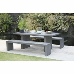 MACABANE HANS - SALON DE JARDIN EN FIBRE DE BETON 8 Pers - Ensemble De Jardin - 1 Table Rectangulaire 200*90 Cm Et 2 Bancs - Anthracite -MACABANE Elegant store 12169123 5