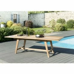 MACABANE HARRIS - SALON DE JARDIN EN BOIS TECK 8/10 Pers. - 1 Table Extensible 180*240/100 Cm Et 6 Chaises Textilène Taupe - Marron -MACABANE Elegant store 12169132 3