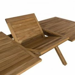 MACABANE HARRIS - SALON DE JARDIN BOIS TECK 8/10 Pers - 1 Table Rect. Extensible Pieds Croisés 180*240/100 Cm - 6 Chaises Textilène Taupe - Marron -MACABANE Elegant store 12169133 4