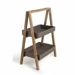 MACABANE HANS - Porte-plantes, étagère En Résine, Effet Béton Et Acacia - PM - Anthracite -MACABANE Elegant store 15556946 5