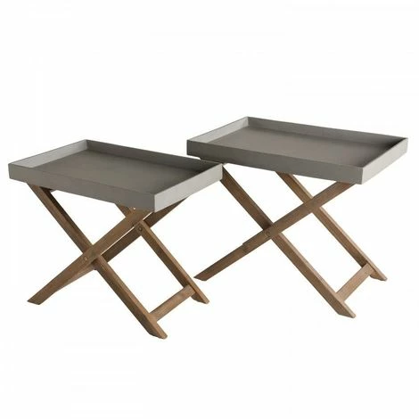 MACABANE HANS - Set De 2 Tables Basses Pliantes De Jardin En Résine Effet Béton Et Pieds Croisés Acacia - Anthracite 4 MACABANE HANS - Set De 2 Tables Basses Pliantes De Jardin En Résine Effet Béton Et Pieds Croisés Acacia - Anthracite – Image 2