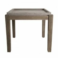 MACABANE HANS - Table D'appoint De Jardin Carrée Béton 53x53 Cm Et Pieds En Bois Acacia - Gris -MACABANE Elegant store 15556953 3