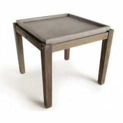 MACABANE HANS - Table D'appoint De Jardin Carrée Béton 53x53 Cm Et Pieds En Bois Acacia - Gris -MACABANE Elegant store 15556953 5