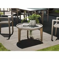MACABANE HANS - Table Basse De Jardin Ronde Béton 81x81 Cm Pieds En Bois Acacia - Gris -MACABANE Elegant store 15556960 4