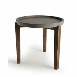 MACABANE HANS - Table D'appoint De Jardin Ronde Béton 50x50 Cm Pieds En Bois Acacia - Gris -MACABANE Elegant store 15556974 4