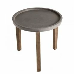 MACABANE HANS - Table D'appoint De Jardin Ronde Béton 50x50 Cm Pieds En Bois Acacia - Gris -MACABANE Elegant store 15556974 5