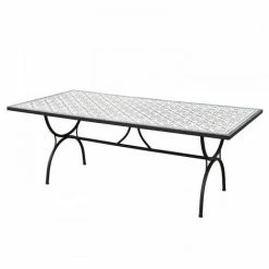 MACABANE VICTOIRE - Table De Jardin 6/8 Personnes Rectangulaire 203x102 Cm Carreaux De Ciment Pieds Noirs Arc Métal - Multicouleurs -MACABANE Elegant store 15556983 3