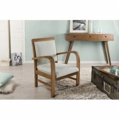 MACABANE ERIS - Fauteuil Bois Teck Scandi Tissu Bleu Clair 'pétales' - Vert