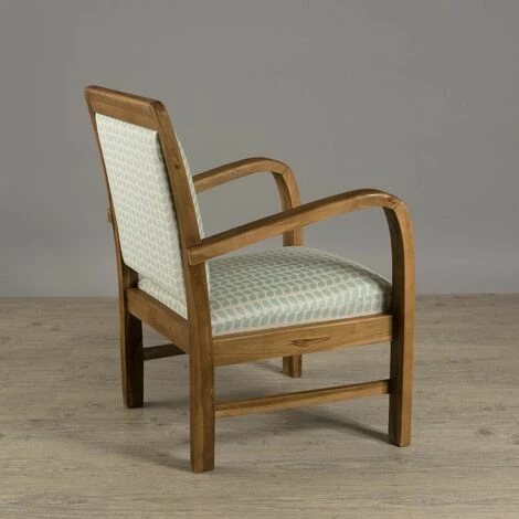 MACABANE ERIS - Fauteuil Bois Teck Scandi Tissu Bleu Clair 'pétales' - Vert 7 MACABANE ERIS - Fauteuil Bois Teck Scandi Tissu Bleu Clair 'pétales' - Vert – Image 5