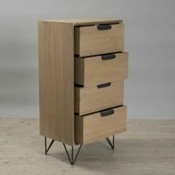 MACABANE EDITH - Chiffonnier Bois Naturel 4 Tiroirs Pieds épingles Métal Noir - Marron -MACABANE Elegant store 17783620 3
