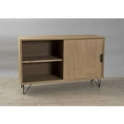 MACABANE EDITH - Buffet Bois Naturel 1 Porte 3 Tiroirs Pieds épingles Métal Noir - Marron -MACABANE Elegant store 17783622 3