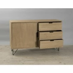 MACABANE EDITH - Buffet Bois Naturel 1 Porte 3 Tiroirs Pieds épingles Métal Noir - Marron -MACABANE Elegant store 17783622 4