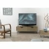 MACABANE EDITH - Meuble TV Bois Naturel 1 Porte 1 Tiroir Pieds épingles Métal Noir - Marron