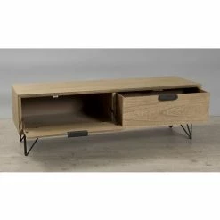 MACABANE EDITH - Meuble TV Bois Naturel 1 Porte 1 Tiroir Pieds épingles Métal Noir - Marron -MACABANE Elegant store 17783623 3