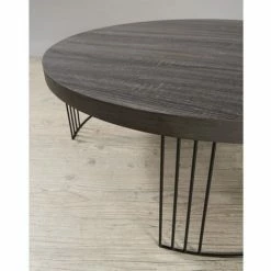MACABANE FLEUR - Table Basse Ronde 95x95cm Plateau Bois Gris Foncé Pieds Métal Noir - Gris Foncé -MACABANE Elegant store 17783634 3
