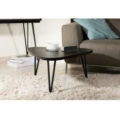 MACABANE AMBROISE - Table Basse Goutte D'eau Noire Pieds Métal Petit Modèle Bois - NOIR