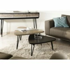 MACABANE AMBROISE - Table Basse Goutte D'eau Noire Pieds Métal Petit Modèle Bois - NOIR -MACABANE Elegant store 17783657 4