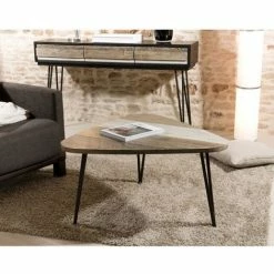 MACABANE AMBROISE - Table Basse Goutte D'eau Bois Acacia Pieds Métal Grand Modèle - Multicolore