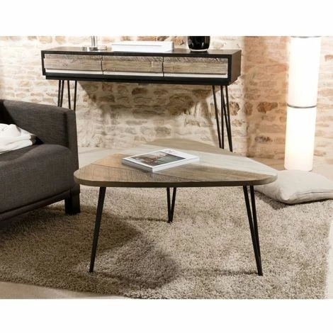 MACABANE AMBROISE - Table Basse Goutte D'eau Bois Acacia Pieds Métal Grand Modèle - Multicolore 3 MACABANE AMBROISE - Table Basse Goutte D'eau Bois Acacia Pieds Métal Grand Modèle - Multicolore