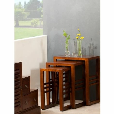MACABANE EDEN - Set De 3 Tables Gigognes Rectangulaires Marrons Bois Mindi - Chocolat 3 MACABANE EDEN - Set De 3 Tables Gigognes Rectangulaires Marrons Bois Mindi - Chocolat