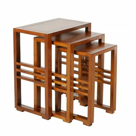 MACABANE EDEN - Set De 3 Tables Gigognes Rectangulaires Marrons Bois Mindi - Chocolat 4 MACABANE EDEN - Set De 3 Tables Gigognes Rectangulaires Marrons Bois Mindi - Chocolat – Image 2