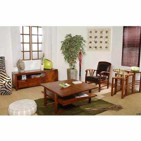 MACABANE EDEN - Set De 3 Tables Gigognes Rectangulaires Marrons Bois Mindi - Chocolat 5 MACABANE EDEN - Set De 3 Tables Gigognes Rectangulaires Marrons Bois Mindi - Chocolat – Image 3