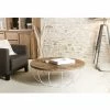 MACABANE ALIDA - Table Basse Coque Ronde 100x100cm Plateau Teck Recyclé Piétement Métal Blanc - Brun -MACABANE Elegant store 17783694 1