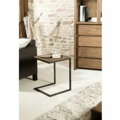 MACABANE ALIDA - Bout De Canapé Carré Marron 40x40cm Teck Recyclé Pied Métal Noir - Brun