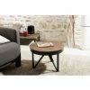 MACABANE ALIDA - Table Basse Ronde D'appoint 50x50cm Plateau Teck Recyclé Pied Métal Noir - Brun -MACABANE Elegant store 17783698 1