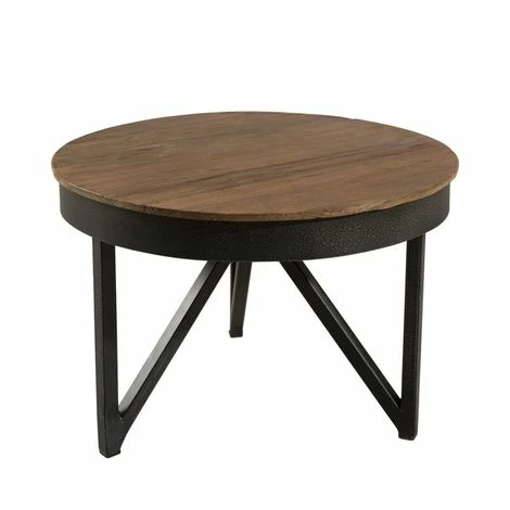 MACABANE ALIDA - Table Basse Ronde D'appoint 50x50cm Plateau Teck Recyclé Pied Métal Noir - Brun 4 MACABANE ALIDA - Table Basse Ronde D'appoint 50x50cm Plateau Teck Recyclé Pied Métal Noir - Brun – Image 2