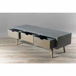 MACABANE MARTIN - Meuble TV Gris 3 Tiroirs Beiges Bois Pin - Gris Béton -MACABANE Elegant store 17783710 3