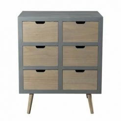 MACABANE MARTIN - Commode Grise 6 Tiroirs Beiges Bois Pin - Gris Béton -MACABANE Elegant store 17783711 4