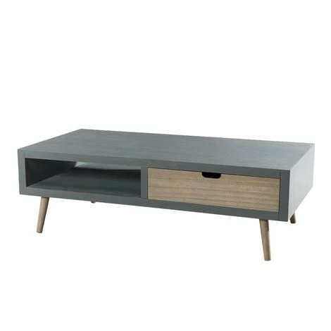 MACABANE MARTIN - Table Basse Grise 1 Niche 2 Tiroirs Beiges Bois Pin - Gris Béton 4 MACABANE MARTIN - Table Basse Grise 1 Niche 2 Tiroirs Beiges Bois Pin - Gris Béton – Image 2