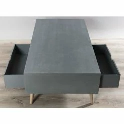 MACABANE MARTIN - Table Basse Grise 1 Niche 2 Tiroirs Beiges Bois Pin - Gris Béton 7 MACABANE MARTIN - Table Basse Grise 1 Niche 2 Tiroirs Beiges Bois Pin - Gris Béton -MACABANE Elegant store 17783713 3