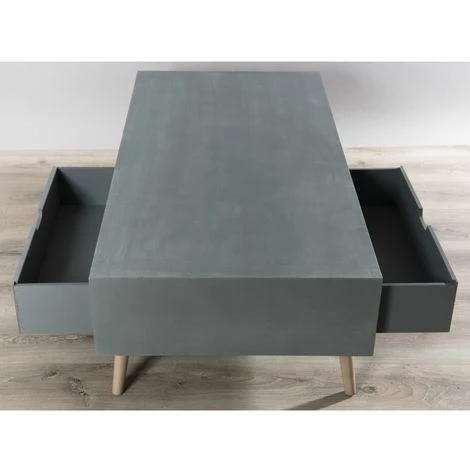MACABANE MARTIN - Table Basse Grise 1 Niche 2 Tiroirs Beiges Bois Pin - Gris Béton 5 MACABANE MARTIN - Table Basse Grise 1 Niche 2 Tiroirs Beiges Bois Pin - Gris Béton – Image 3