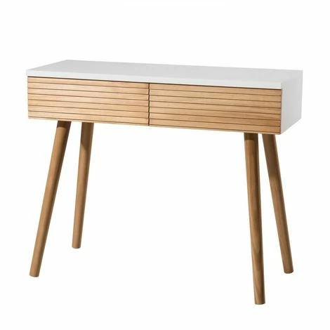MACABANE ISIDORE - Console 2 Tiroirs Bois Clair Et Blanc - Miel & Blanc 4 MACABANE ISIDORE - Console 2 Tiroirs Bois Clair Et Blanc - Miel & Blanc – Image 2