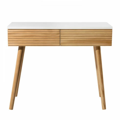 MACABANE ISIDORE - Console 2 Tiroirs Bois Clair Et Blanc - Miel & Blanc 7 MACABANE ISIDORE - Console 2 Tiroirs Bois Clair Et Blanc - Miel & Blanc – Image 5