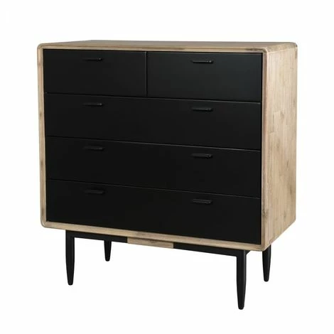 MACABANE AGATHE - Commode 5 Tiroirs Bois Chêne Et Métal Noir - Chêne Clair Cérusé Et Noir 4 MACABANE AGATHE - Commode 5 Tiroirs Bois Chêne Et Métal Noir - Chêne Clair Cérusé Et Noir – Image 2