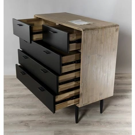 MACABANE AGATHE - Commode 5 Tiroirs Bois Chêne Et Métal Noir - Chêne Clair Cérusé Et Noir 5 MACABANE AGATHE - Commode 5 Tiroirs Bois Chêne Et Métal Noir - Chêne Clair Cérusé Et Noir – Image 3