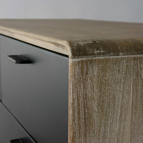 MACABANE AGATHE - Commode 5 Tiroirs Bois Chêne Et Métal Noir - Chêne Clair Cérusé Et Noir 7 MACABANE AGATHE - Commode 5 Tiroirs Bois Chêne Et Métal Noir - Chêne Clair Cérusé Et Noir – Image 5