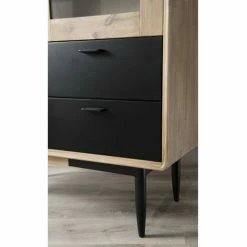 MACABANE AGATHE - Bibliothèque 2 Portes Vitrées 4 Tiroirs Bois Chêne Et Métal Noir - Chêne Clair Cérusé Et Noir -MACABANE Elegant store 17783742 4