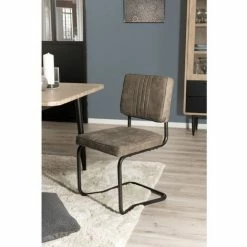 MACABANE ESTELLE - Lot De 2 Chaises Tissu Taupe Pieds Métal Noir - Taupe