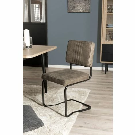 MACABANE ESTELLE - Lot De 2 Chaises Tissu Taupe Pieds Métal Noir - Taupe 3 MACABANE ESTELLE - Lot De 2 Chaises Tissu Taupe Pieds Métal Noir - Taupe