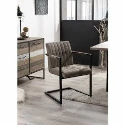 MACABANE ESTELLE - Lot De 2 Fauteuils Tissu Taupe Pieds Métal Noir - Taupe