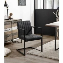 MACABANE ESTELLE - Lot De 2 Fauteuils Tissu Gris Anthracite Pieds Métal Noir - Gris Anthracite