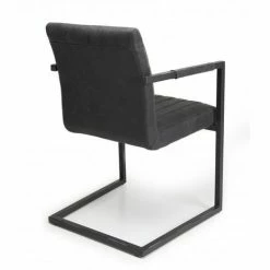 MACABANE ESTELLE - Lot De 2 Fauteuils Tissu Gris Anthracite Pieds Métal Noir - Gris Anthracite -MACABANE Elegant store 17783760 3