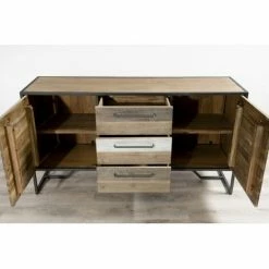 MACABANE LEANDRE - Buffet 2 Portes 3 Tiroirs Acacia Et Acier - Multicouleurs Vieillies -MACABANE Elegant store 17783761 4