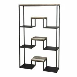 MACABANE LEANDRE - Étagère 'XL' Noire 100 X 170 Cm 3 Niveaux Bois Acacia Et Acier - Multicouleurs Vieillies -MACABANE Elegant store 17783770 2